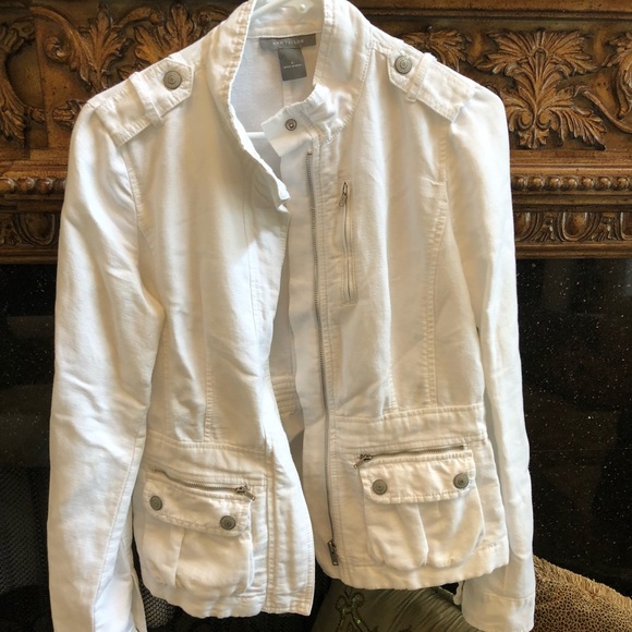 ann taylor white denim jacket